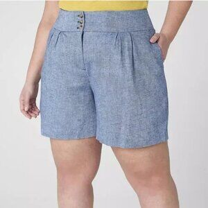 NWT Lane Bryant Soft Linen Blend Mid Rise Pleated Shorts Twee Coastal sz 22